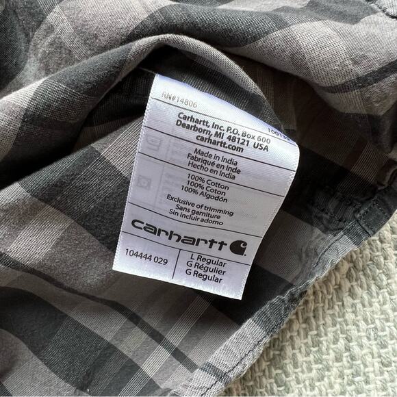 Carhartt Grey Plaid 100% Cotton Relaxed Fit Button Down Shirt Men’s Size Large - Picture 7 of 8